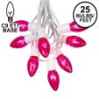 C9 25 Light String Set with Pink Bulbs on White Wire