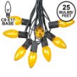C9 25 Light String Set with Yellow Bulbs on Black Wire
