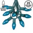 C9 25 Light String Set with Teal Bulbs on Green Wire