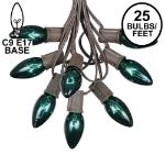 25 Twinkling C9 Christmas Light Set - Green - Brown Wire