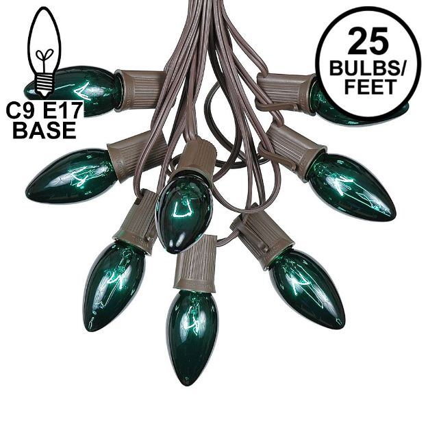 25 Twinkling C9 Christmas Light Set - Green - Brown Wire