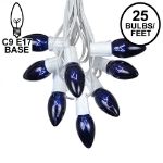 25 Twinkling C9 Christmas Light Set - Blue - White Wire