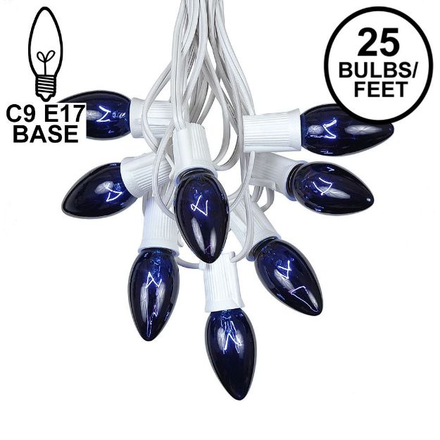 25 Twinkling C9 Christmas Light Set - Blue - White Wire