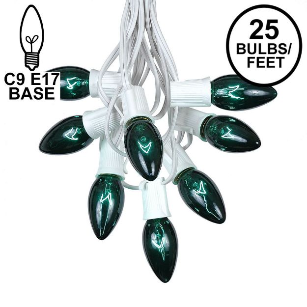 25 Twinkling C9 Christmas Light Set - Green - White Wire