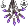 25 Light String Set with Purple Transparent C7 Bulbs on Brown Wire