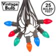 25 Light String Set with Assorted Ceramic C7 Bulbs on Brown Wire