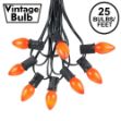25 Light String Set with Orange Ceramic C7 Bulbs on Black Wire