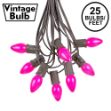 25 Light String Set with Pink Ceramic C7 Bulbs on Brown Wire