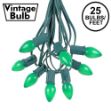 25 Light String Set with Green Ceramic C7 Bulbs on Green Wire