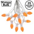 25 Light String Set with Orange Ceramic C7 Bulbs on White Wire