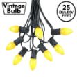 25 Light String Set with Yellow Ceramic C7 Bulbs on Black Wire