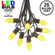 25 Light String Set with Yellow LED C7 Bulbs on Brown Wire