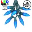 25 Light String Set with Blue LED C9 Bulbs on Green Wire