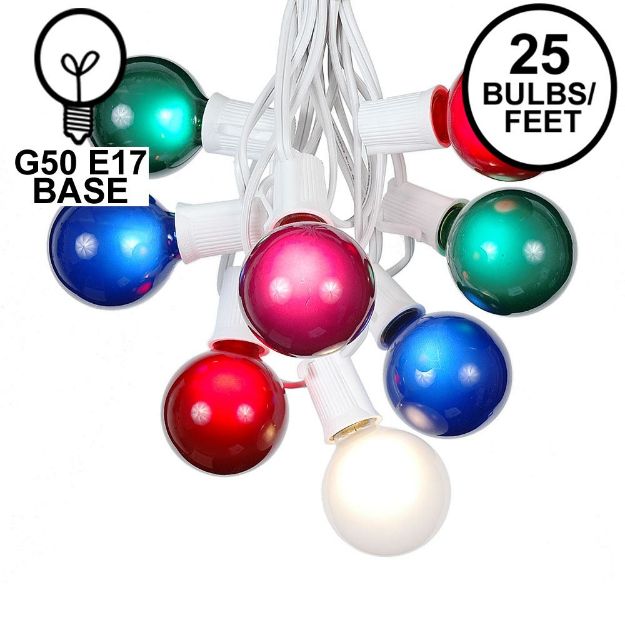 25 G50 Globe Light String Set with Assorted Bulbs on White Wire