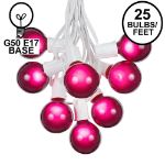 25 G50 Globe Light String Set with Purple Bulbs on White Wire