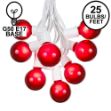 25 G50 Globe Light String Set with Red Bulbs on White Wire