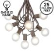 25 G40 Globe String Light Set with Frosted White Bulbs on Brown Wire