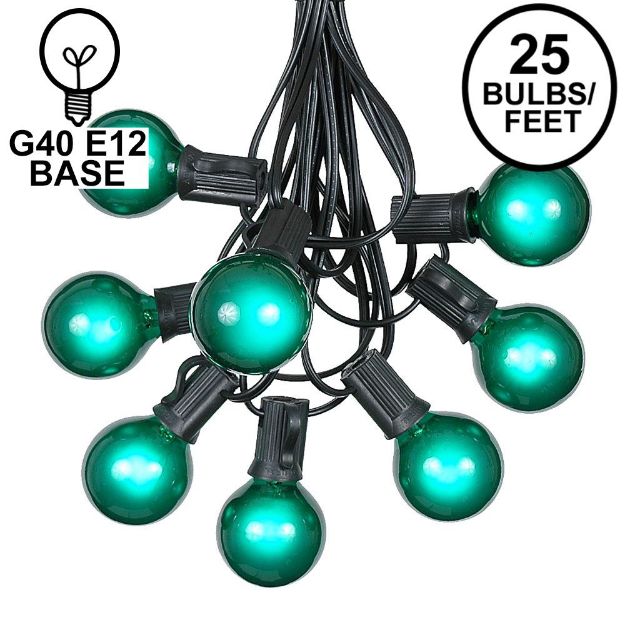 25 G40 Globe String Light Set with Green Satin Bulbs on Black Wire