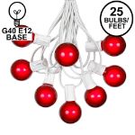 25 G40 Globe String Light Set with Red Satin Bulbs on White Wire