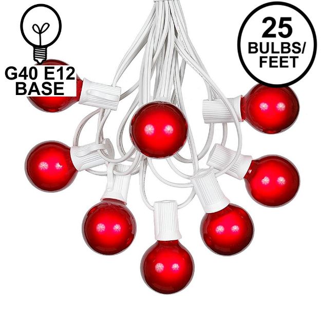 25 G40 Globe String Light Set with Red Satin Bulbs on White Wire