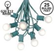25 G30 Globe Light String Set with Frosted White Bulbs on Green Wire