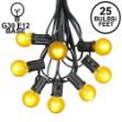 25 G30 Globe Light String Set with Yellow Satin Bulbs on Black Wire