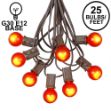 25 G30 Globe Light String Set with Orange Satin Bulbs on Brown Wire