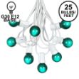 25 G30 Globe Light String Set with Green Satin Bulbs on White Wire