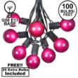 100 G50 Globe Light String Set with Purple Bulbs on Black Wire