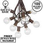 100 G40 Globe String Light Set with Clear Bulbs on Brown Wire