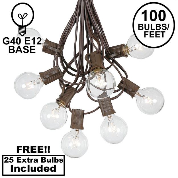100 G40 Globe String Light Set with Clear Bulbs on Brown Wire