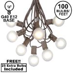 100 G40 Globe String Light Set with Frosted White Bulbs on Brown Wire