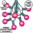 100 G40 Globe String Light Set with Pink Bulbs on Green Wire