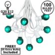 100 G30 Globe String Light Set with Green Satin Bulbs on White Wire