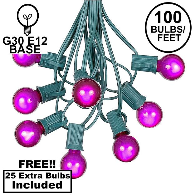 100 G30 Globe String Light Set with Purple Satin Bulbs on Green Wire