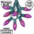 100 C9 Ceramic Christmas Light Set - Purple - Green Wire