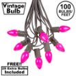 100 C7 String Light Set with Pink Ceramic Bulbs on Brown Wire