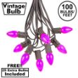 100 C7 String Light Set with Purple Ceramic Bulbs on Brown Wire