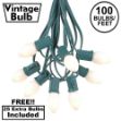 100 C7 String Light Set with White Ceramic Bulbs on Green Wire