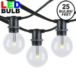 25 Warm White LED G40 Commercial Grade Candelabra Base Light Set - Black Wire