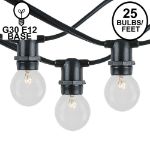 25 Clear G30 Commercial Grade Candelabra Base Light Set - Black Wire