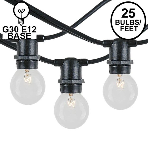 25 Clear G30 Commercial Grade Candelabra Base Light Set - Black Wire
