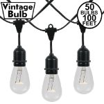 50 S14 Clear Commercial Grade Suspended Light String Set on 100' of Black Wire