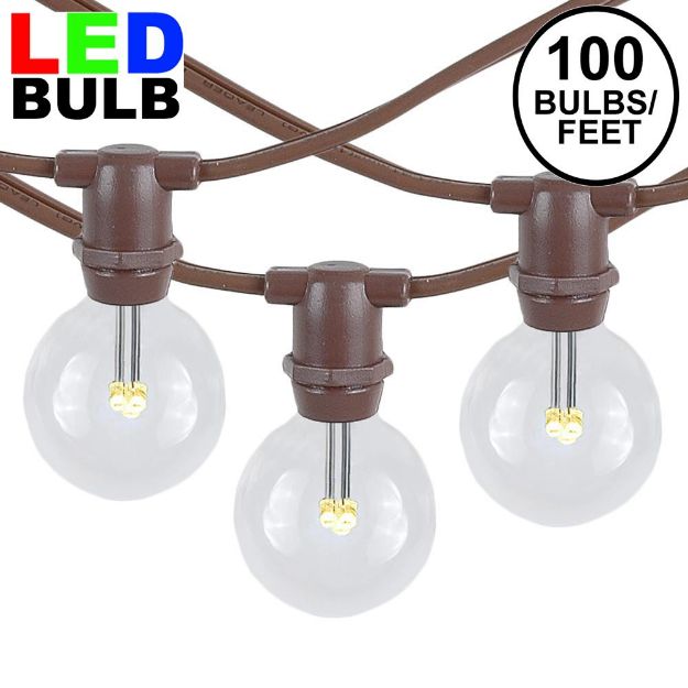 100 Warm White LED G30 Commercial Grade Candelabra Base Light Set - Brown Wire