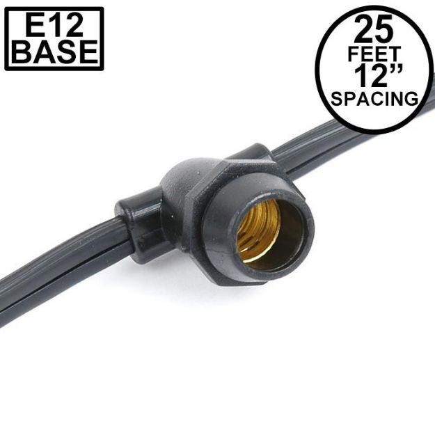 25' Black Commercial Grade Stringer 25 Candelabra (e12) Base Sockets