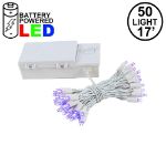 50 LED Battery Operated Lights Purple on White Wire