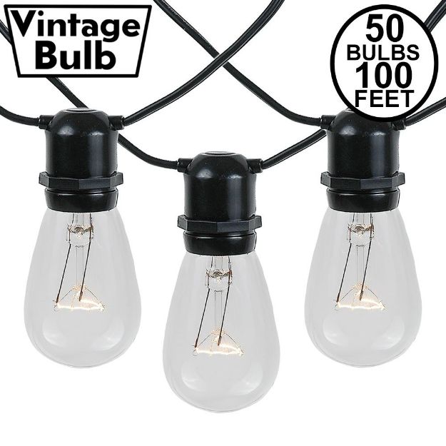 50 Clear S14 Commercial Grade Light String Set on 100' of Black Wire 