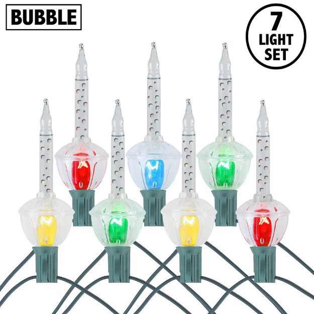 Clear with Clear Multi Color Base Classic Bubble Light Set 7 Lamps