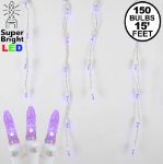 Purple LED Icicle Lights on White Wire 150 Bulbs