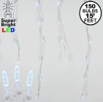 Pure White LED Icicle Lights on White Wire 150 Bulbs